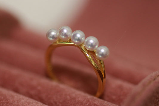 Gold-Plated Sterling Silver Pearl Ring with 6 x 4mm Round Pearls