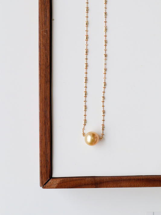 South Sea Golden Pearl Necklace - 18K Solid Gold