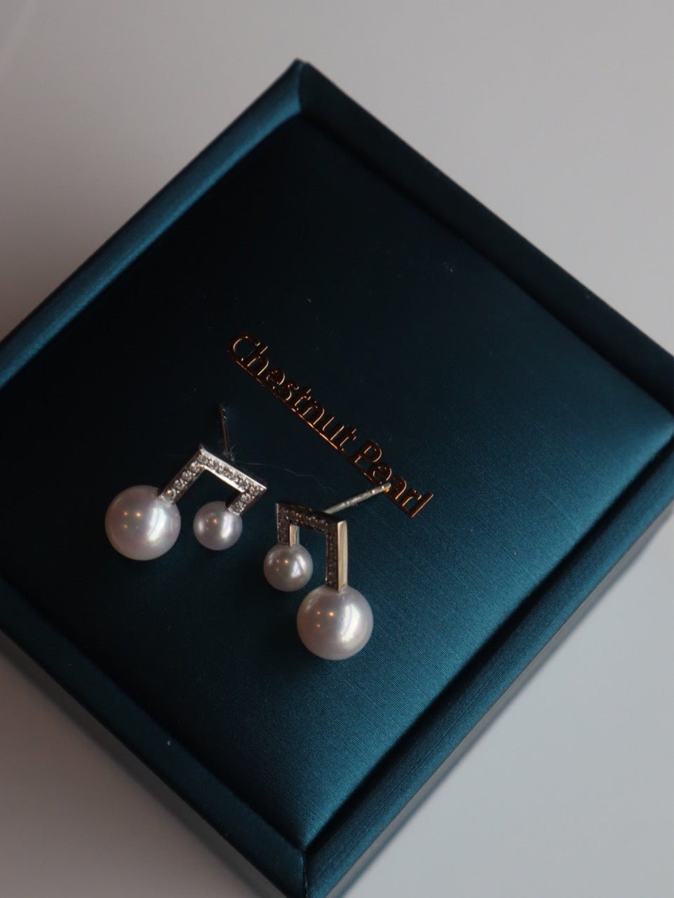 Harmony Note Earrings - Platinum and Diamond with Japanese Akoya Pearls