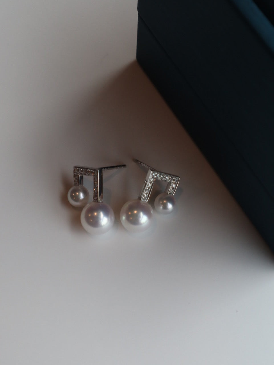 Harmony Note Earrings - Platinum and Diamond with Japanese Akoya Pearls