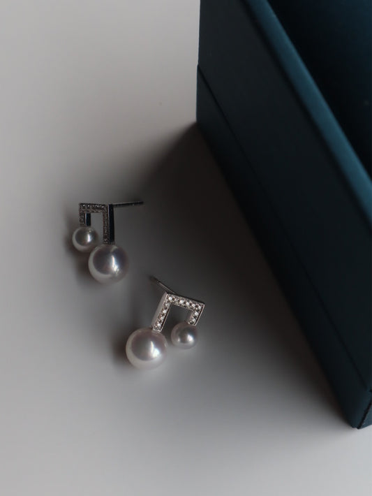 Harmony Note Earrings - Platinum and Diamond with Japanese Akoya Pearls