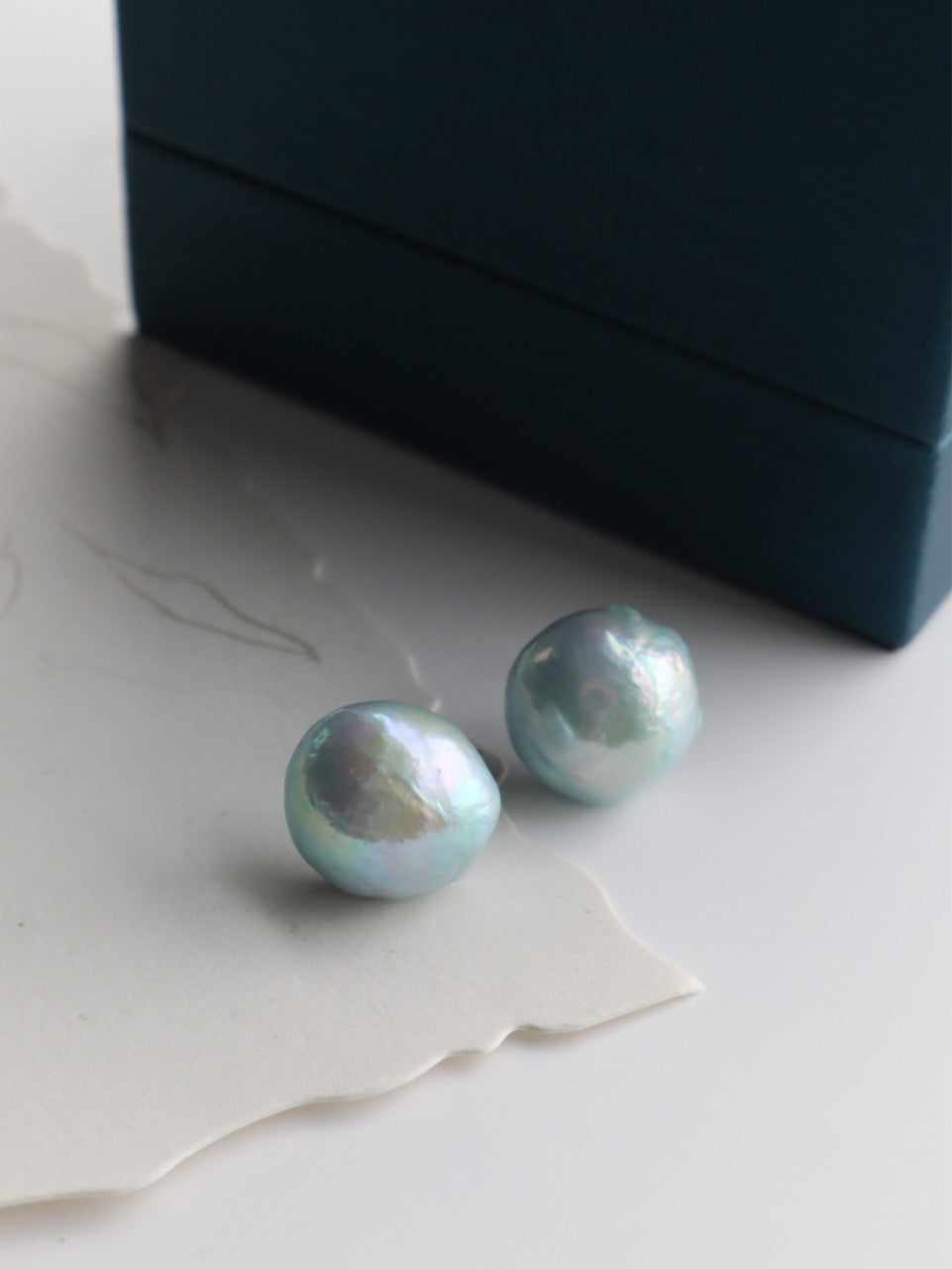 Blue-Vibrant Freshwater Pearl Mabe Earrings with Sterling Silver Studs - 10-11mm