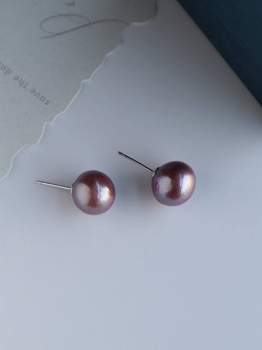 Lavender Baroque Pearl Earrings with Sterling Silver Studs